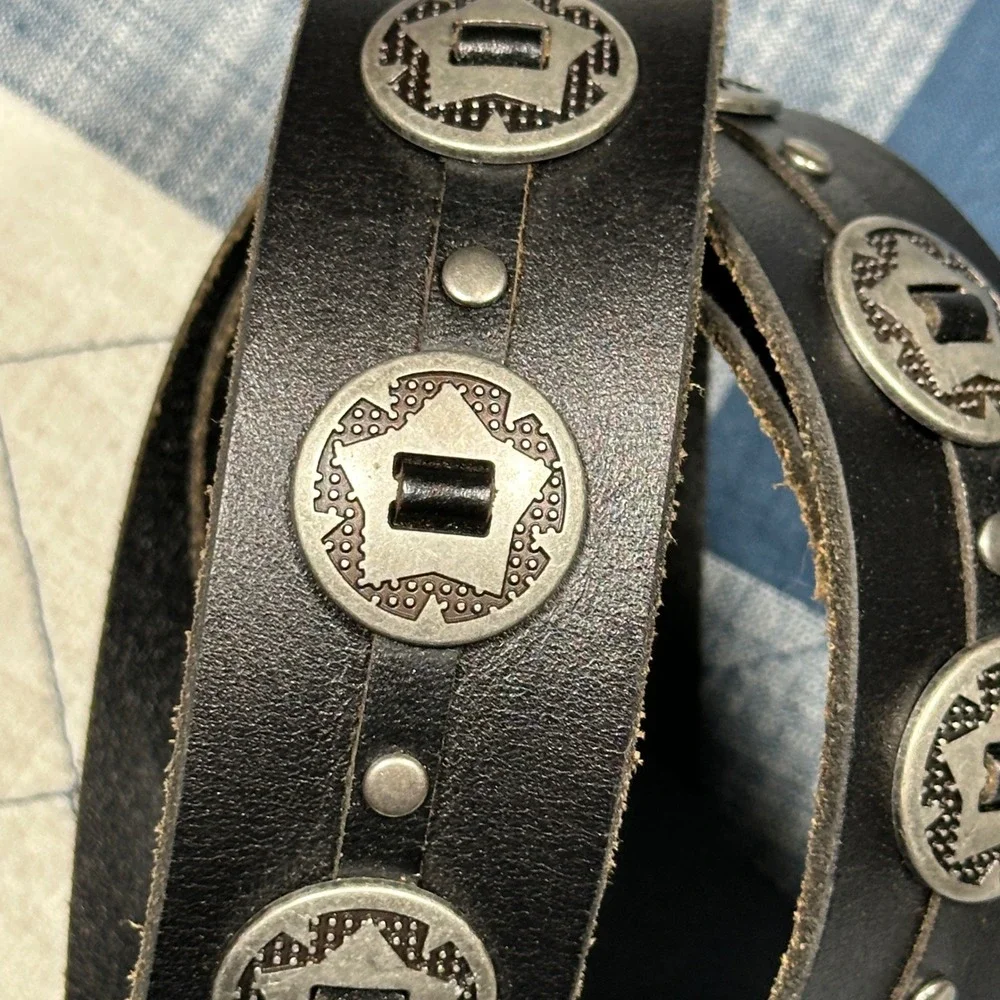 Mens Black Leather Western Concho Studded Belt Large L AEO 2015